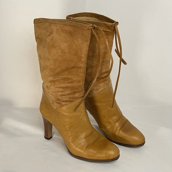 Vintage 1980s Reed Evins sz 8 Made in Italy Leather Suede Calf High Heel Boots - Picture 2 of 13
